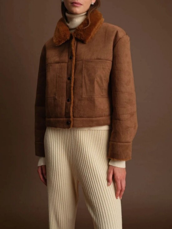 Deluc Jackets & Blazers - DELUC NWT Matthew Brown Faux Suede Fur Trim Cropped Jacket Coat Size M Cozy Fall